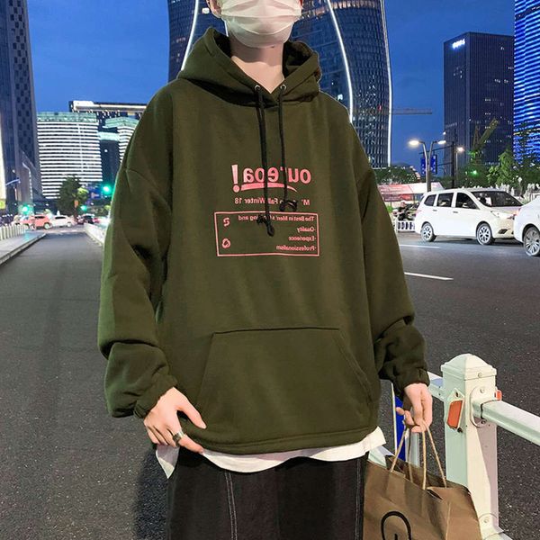 

hip hop fashion brand plush sweater hooded loose clothes students men's hoodies thickened coats, Black