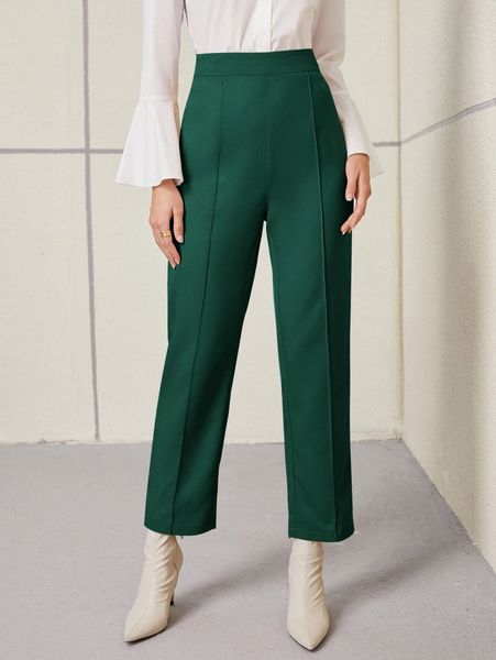 

solid contrast stitch straight leg pants 00tu#, Black;white