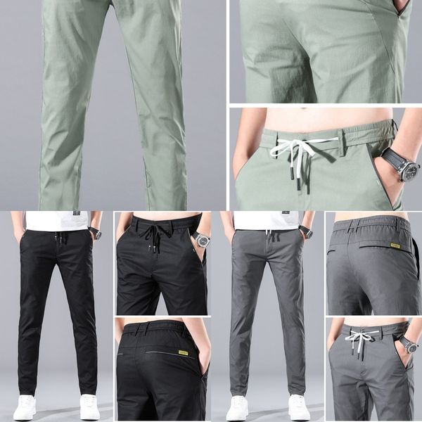 

fsctj 2020 summer thin fit versatile casual slim elastic chinos trousersmen's trousers fashion small leg 1 pantshan brand trendy men&#0, Blue