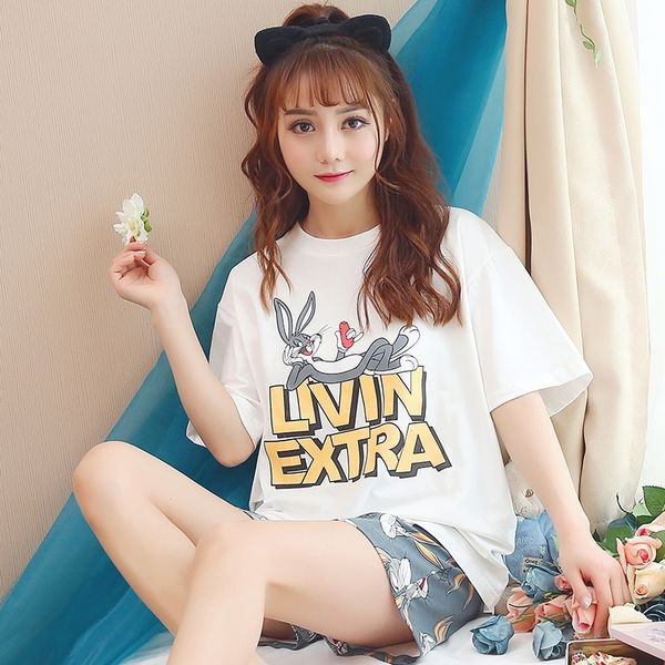 

girls pijamas mujer summer comfortable women pajamas sets short sleeve thin cotton home wear serve lovely sleepwear y200425, Black;red