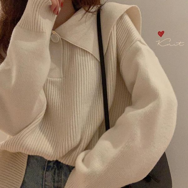 

sweater women autumn winter long sleeve turn down collar korean vintage jersey mujer elegant pull femme nouveaute 2021, White;black