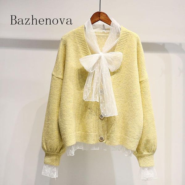 

bazhenova women sweet winter sweater coats girls fall fresh button loose student women knit for ladyies sweaters r1030, Black;brown