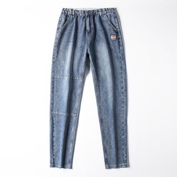 

long loose straight denim jeans men plus size loose young brand trend plus size brand young man long jeans1, Blue