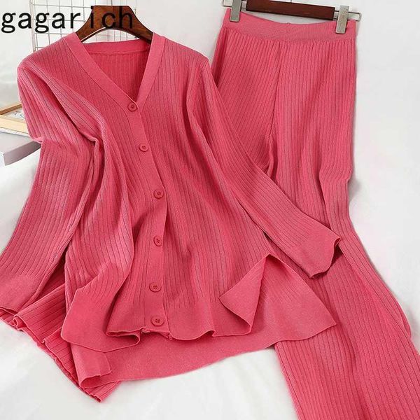 

two piece dress gagarich women 2 set korean style loose sweater high waist wide leg pants casual knitted suit spring autumn wear1, White