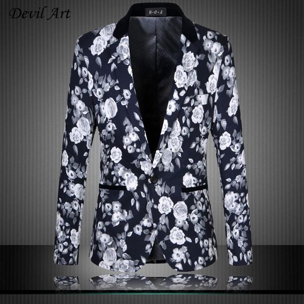 

men's suits & blazers floral blazer business suit jacket dress slim wedding veste homme mariage size:m- 5xl 6xl 9868, White;black