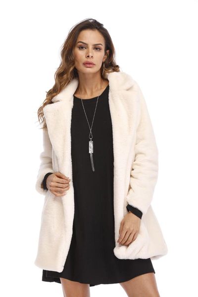 

new women faux fur fluffy long coats jacket coat warm open front outwear winter, Black