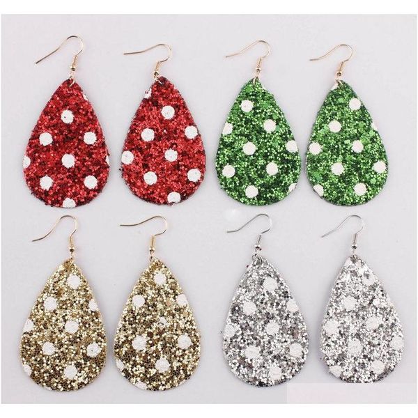

christmas sequins glitter leather earrings collection for women white dot teardrop faux leather statement earrings holiday jewelry yaafn, Silver
