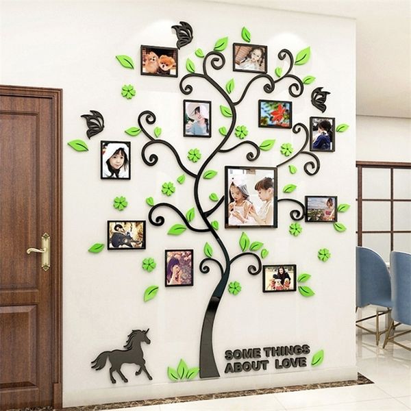 3D Família Foto quadro árvore adesivo de parede DIY arte decalques de parede acrílico poster sala de visitas quarto decoração de casa grande papel de parede kids 201201