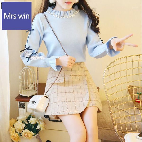 

neploe sweaters for women autumn winter korean clothes beading lace patchwork pullovers fashion sweet knit jumper pull femme1, White;black