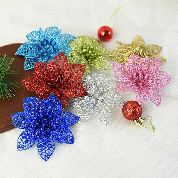 

decorative flowers & wreaths 5pcs 10cm artificial flower christmas tree hollow glitter fake ornament wedding party valentine's day home