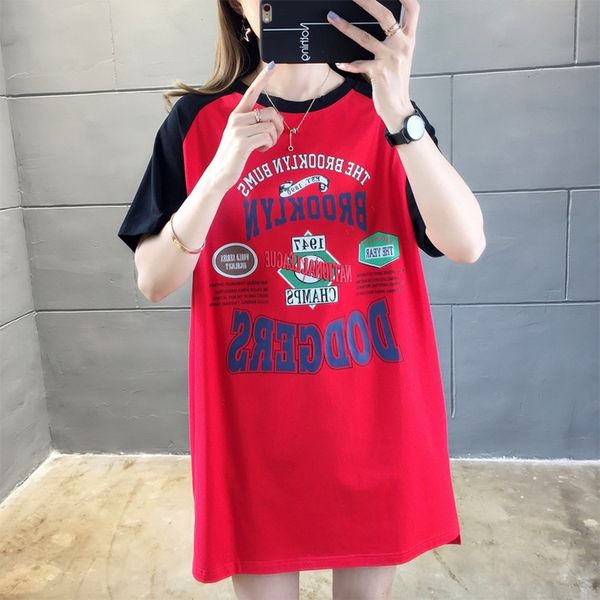 

a6eit 2020 sleeve cotton mesh red same korean t-shirt short loose coat t-shirt medium length summer for women ivhxu, White