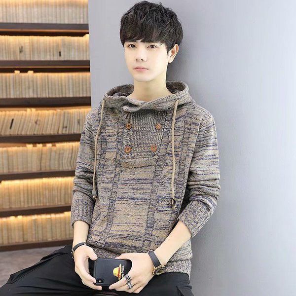 

autumn and winter japanese retro fashion trend hooded knitted pullover sweater men's personality, White;black
