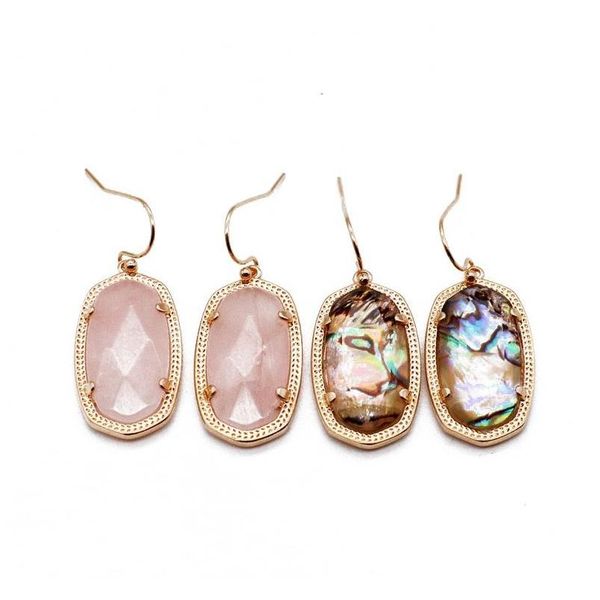 

shipping geometric natural stones faceted pink abalone cute earrings for women, wholesale copper material trendy party earrings rfrb9, Golden