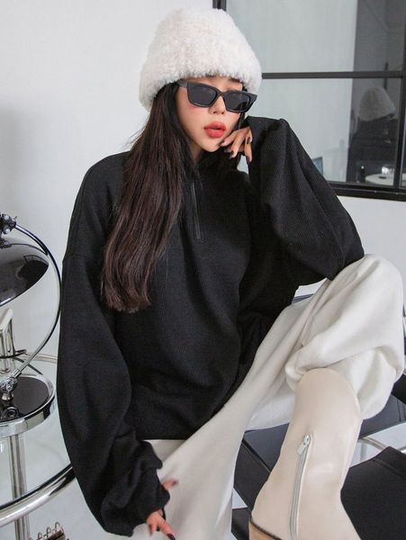 

dazy quarter zipper drop shoulder pullover d3jh#, White;black