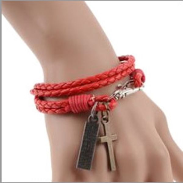 

pu woven pendant bracelet braceletpendant cross punk double circle lovers bracelet alloy silver plated leather jewelry v4kh3, Golden;silver