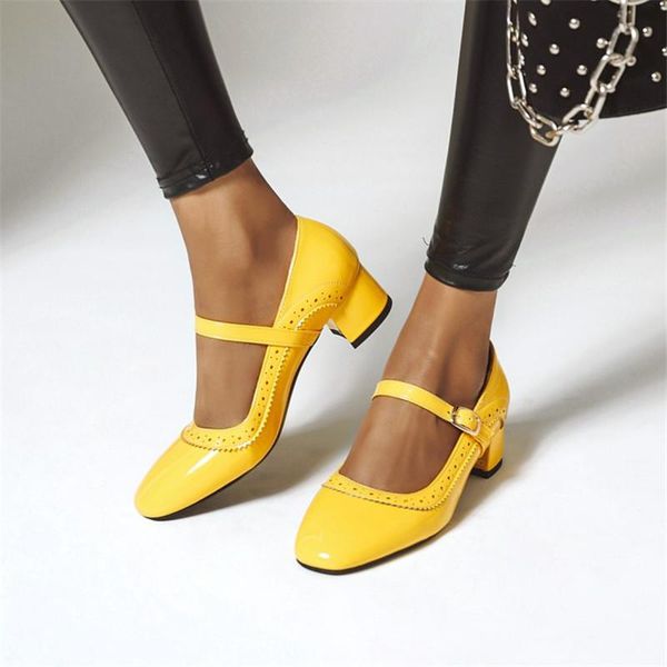 

dress shoes pxelena fashion vintage fretwork square toe block chunky mid heels woman dating wedding pumps plus size black white yellow