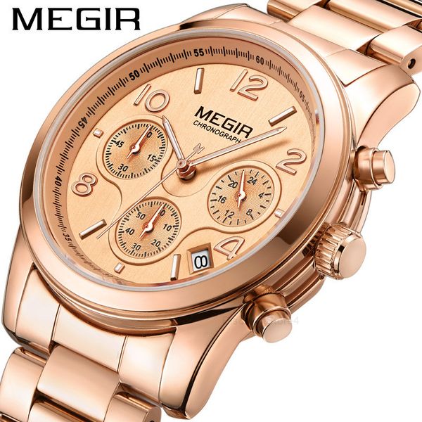 

megger megir women's watch fashion trend multi function timing calendar steel belt watch quartz watch 2057, Slivery;brown