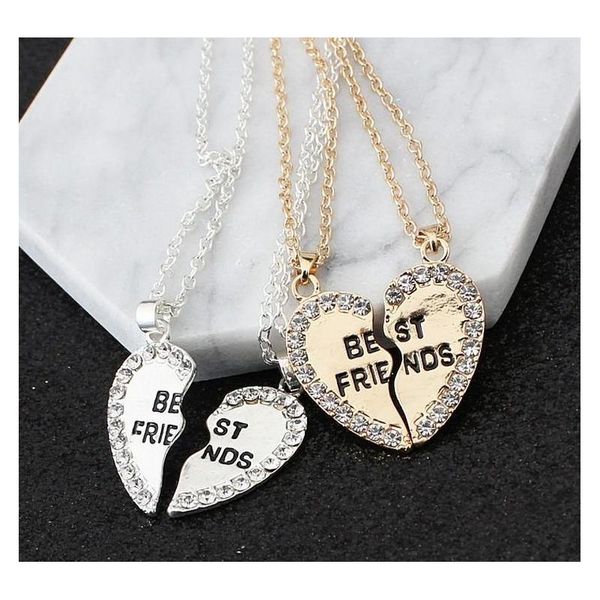 

fashion two petals heart crystal friend necklace good friend necklace friendship pendant necklace who sqcbze new_dhbest, Silver
