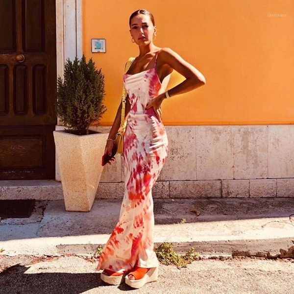 

casual dresses women backless sleeveless dress bandage bodycon evening party spaghetti strap maxi tie dyeing long dress1, Black;gray