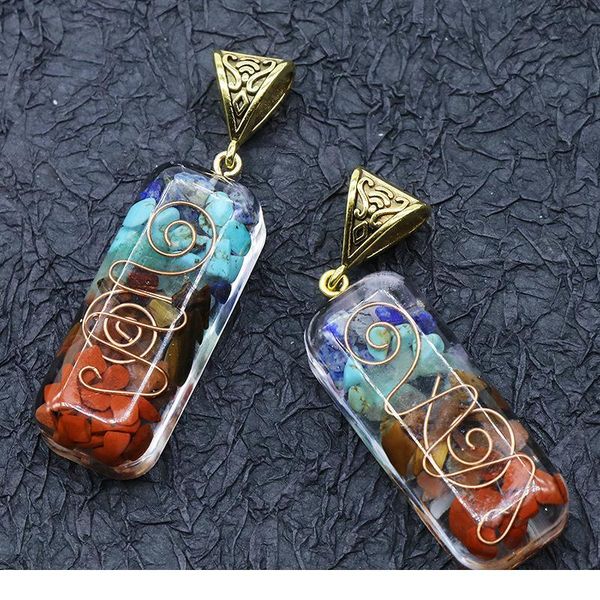 

reiki healing colorful chips stone natural 7 chakra orgone energy pendant necklace pendulum amulet orgonite crystal n jllrwt, Black