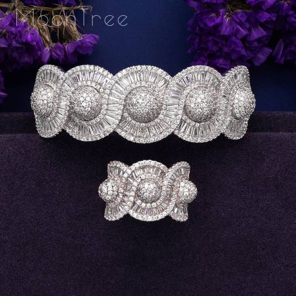 

moontree luxury rhinestones twist shape luxury cubic zircon wide bangle ring set silver color plated large rings