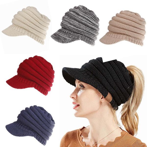 

women beanie ponytail hat lady beanie tail messy soft bun knitted cap skull stretchy winter warm stretchy knit hats acc jllhry, Black;white