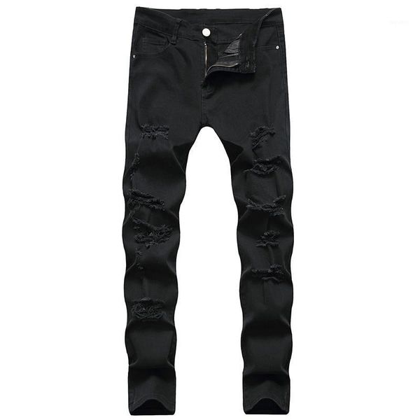 

black jeans men new elasticity hole design men's jeans long cotton fashion brand large size pants dropship1, Blue