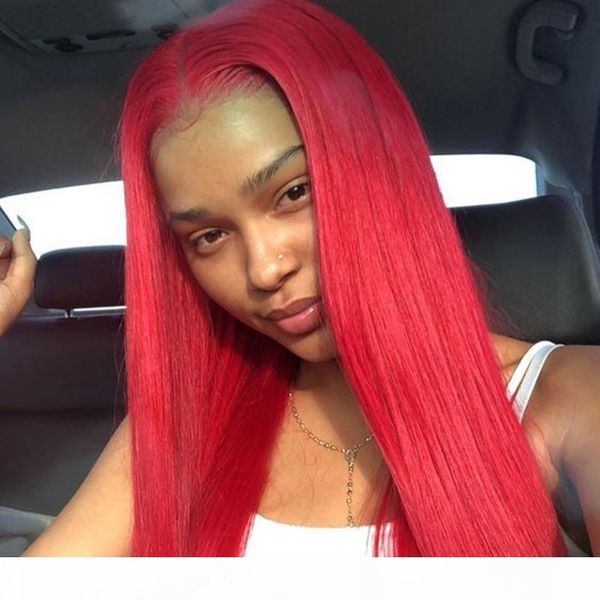 

red full lace human hair wigs for women silky straight virgin brazilian hair lace front wig colored red pre plucked with baby hair, Black;brown