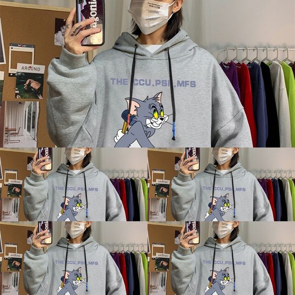 

men's loose fashion spring and autumn cat andhoodie hoodie hoodiecartoon print super fire cec coat ldd3v, Black