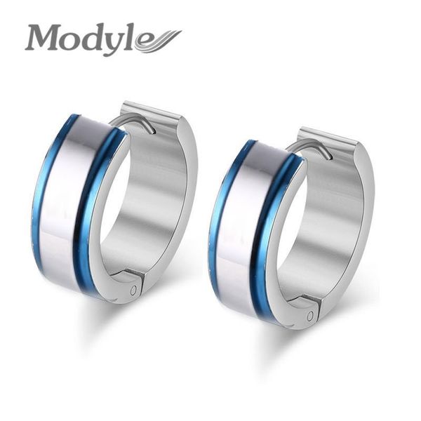 

modyle small blue stainless steel hoop earring handmade hoop round earring for women men, Golden;silver