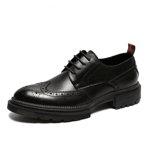 

male business casual formal wedding dressed in cow leather bullock british platform broach young gentleman shoes 8qpy, Black