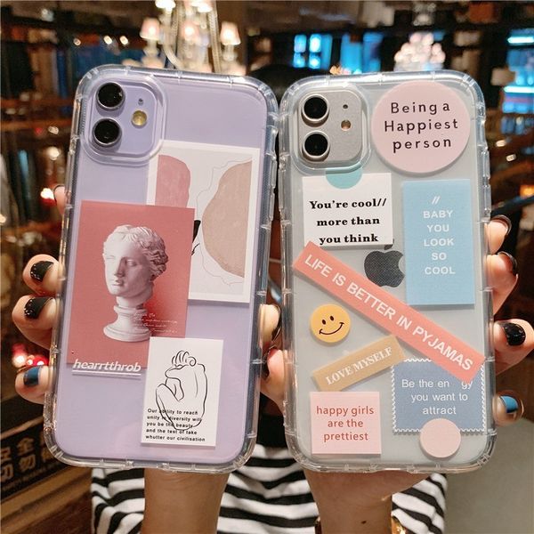 

art david letter transparent phone for iphone 11 pro max x xs xr 7 8 plus se 2020 soft silicon cover luxury shockproof case