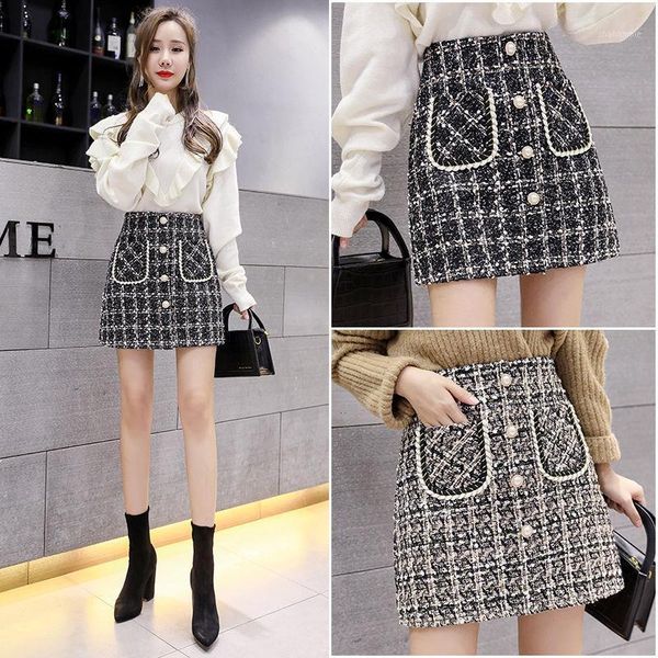 

woolen a- line skirt 2020 autumn and winter skirt wrapped woman skirts mujer faldas saias mulher1, Black