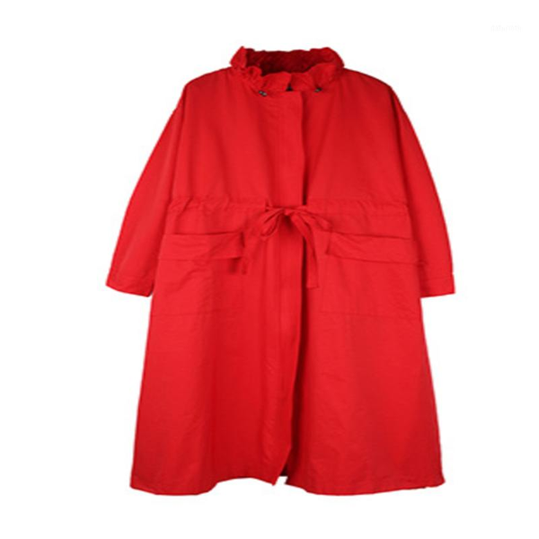 

large-size women's windshield mid-length 2020 autumn new loose fashion show thin coat1, Tan;black
