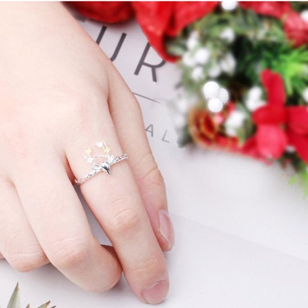 

яда классического регулируемое серебряных цветов олень кольцо для женщин из нержавеющей стали кольца обручальных свадебных ювелирных изделий, Silver