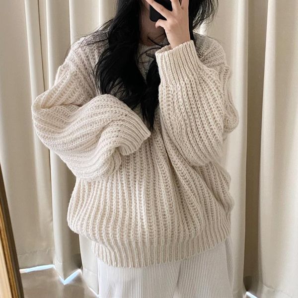 

women's sweaters alien kitty 2021 women pullover knitted female solid thick chic oversize sweet loose elegant casual all match, White;black