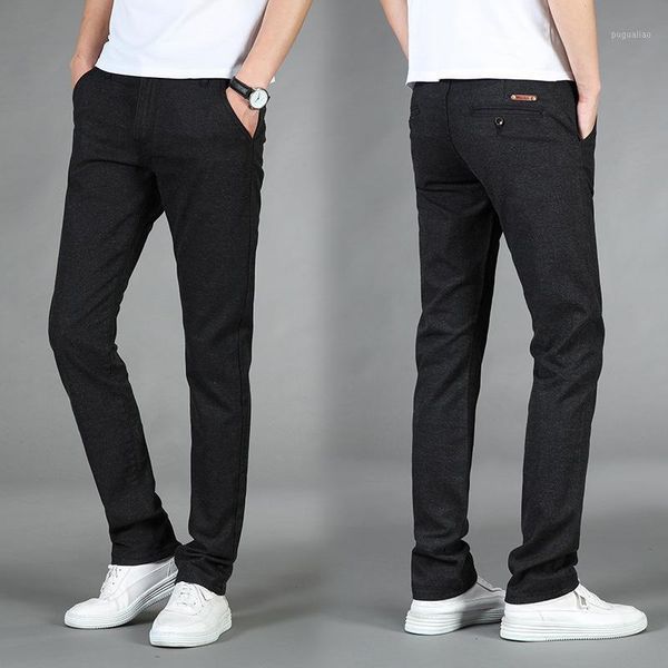 

2020 spring new men's plaid casual pants business fashion slim stretch male skinny trousers brand clothes black blue1