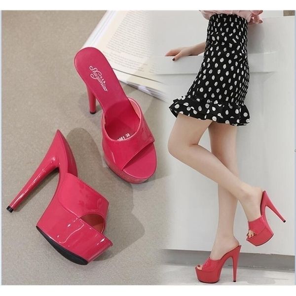 

6 color woman wedding sandals nightclub high-heeled 15cm shoes slippers heels waterproof sandal summer pumps y200423, Black