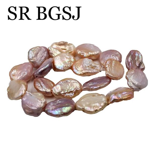 

bgsj 17-18mm jewelry diy making mixed color purple pink coin pearl diy freshwater pearl beads strand 15" t200507, White