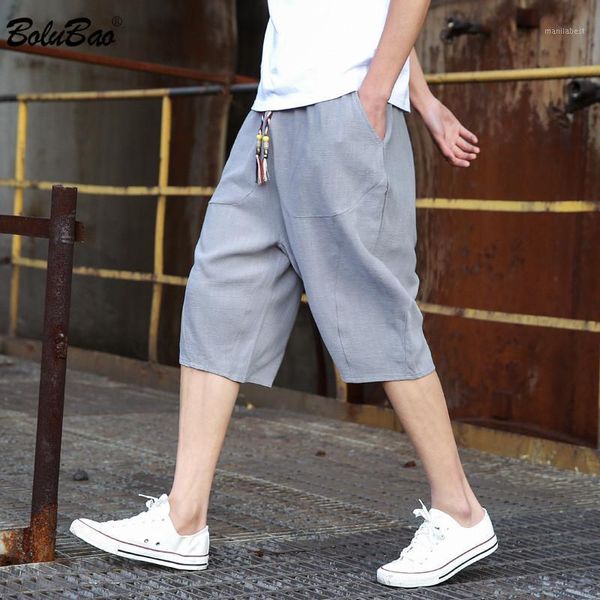 

bolubao trendy brand men solid shorts summer new men's fashion casual knee length pants male comfortable wild straight shorts1, White;black