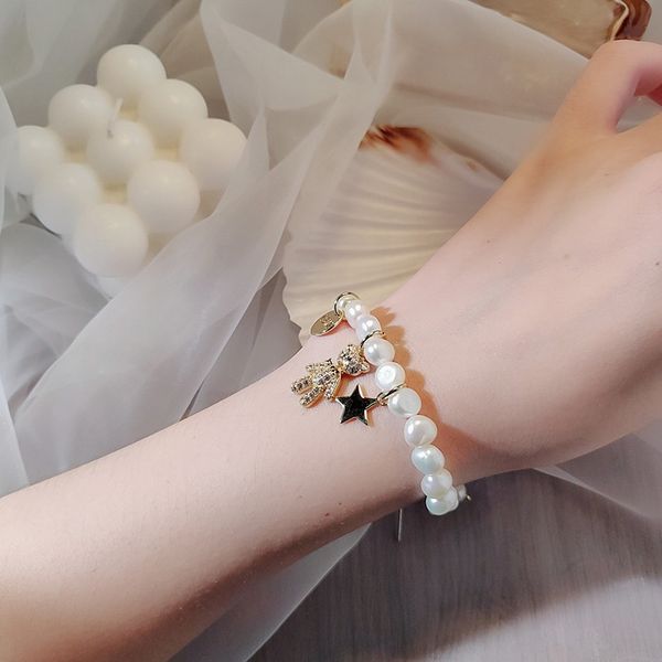 

рука орнамент простого природного барокко перл braceletbracelet ins будуара и сладкие украшения микро инкрустированного медведь браслета дев, Golden;silver