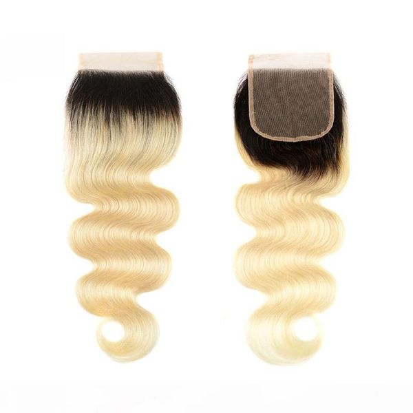 

dark root 1b 613 ombre body wave virgin hair bundles with lace closure brazilian honey blonde human hair wefts with 4x4 closure, Black;brown