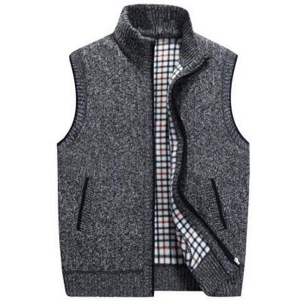 

mens winter spring wool sweater vest mens sleeveless knitted vest jacket warm fleece sweatercoat plus size, Black;white