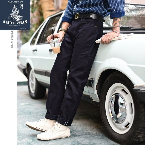 

saucezhan 308xx blue black men raw denim selvedge mens brand slim fit jeans 201111