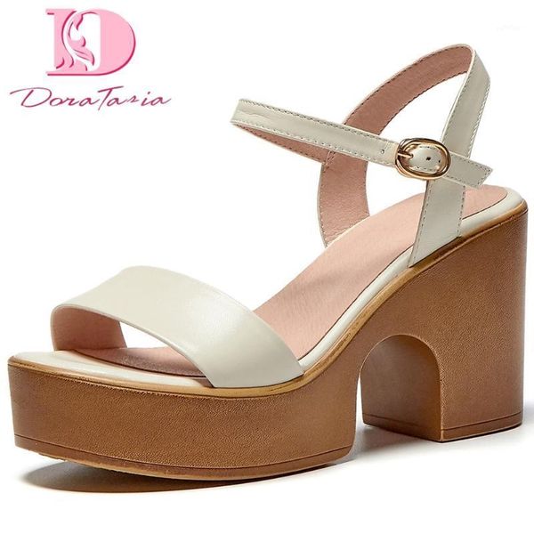 

doratasia 2020 high heels platform genuine leather summer women shoes ankle-strap cow skin sandals1, Black
