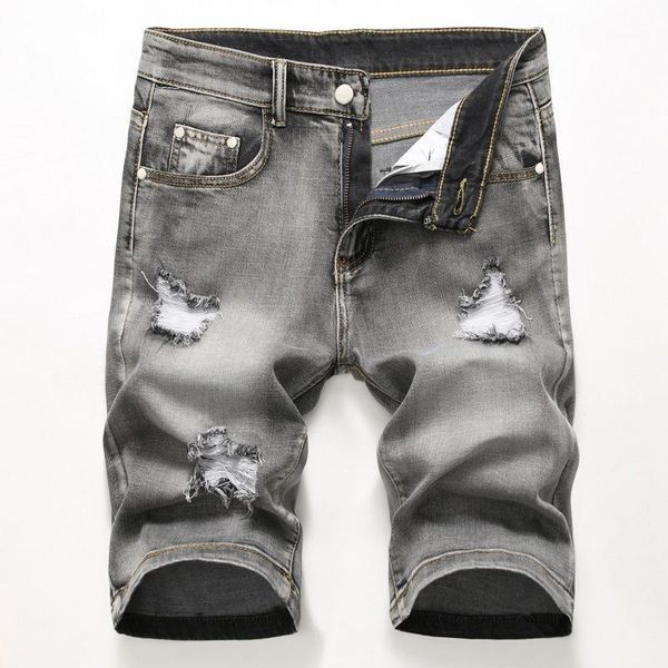 

men's shorts men's denim torn 2021 summer breeches hole distressed bermuda male stretch knee length vintage short jeans men1, White;black