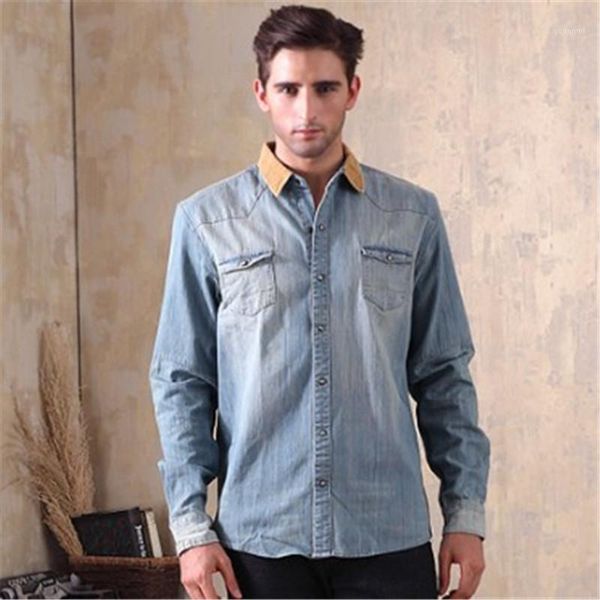 

denim shirts long sleeve loose male cotton vintage button pockets corduroy collar shirts autumn outwear ds509231, White;black