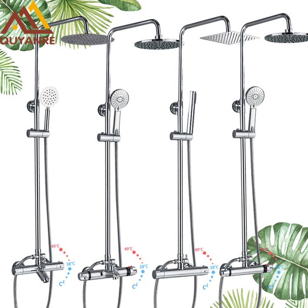 

quyanre chrome thermostatic shower faucet bathroom bathtub thermostatic shower dual handles cold water tap tub spout shower 1011