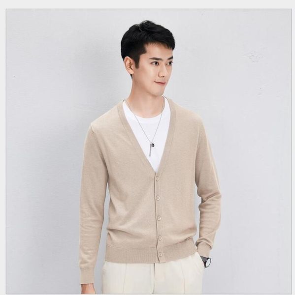 

men's v-neck knitted cardigan autumn solid color sweater, White;black