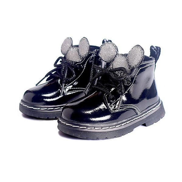 

2020 new autumn girls leather bling cartoon cute children black silver fashion kids boots baby toddler shoes, Black;red